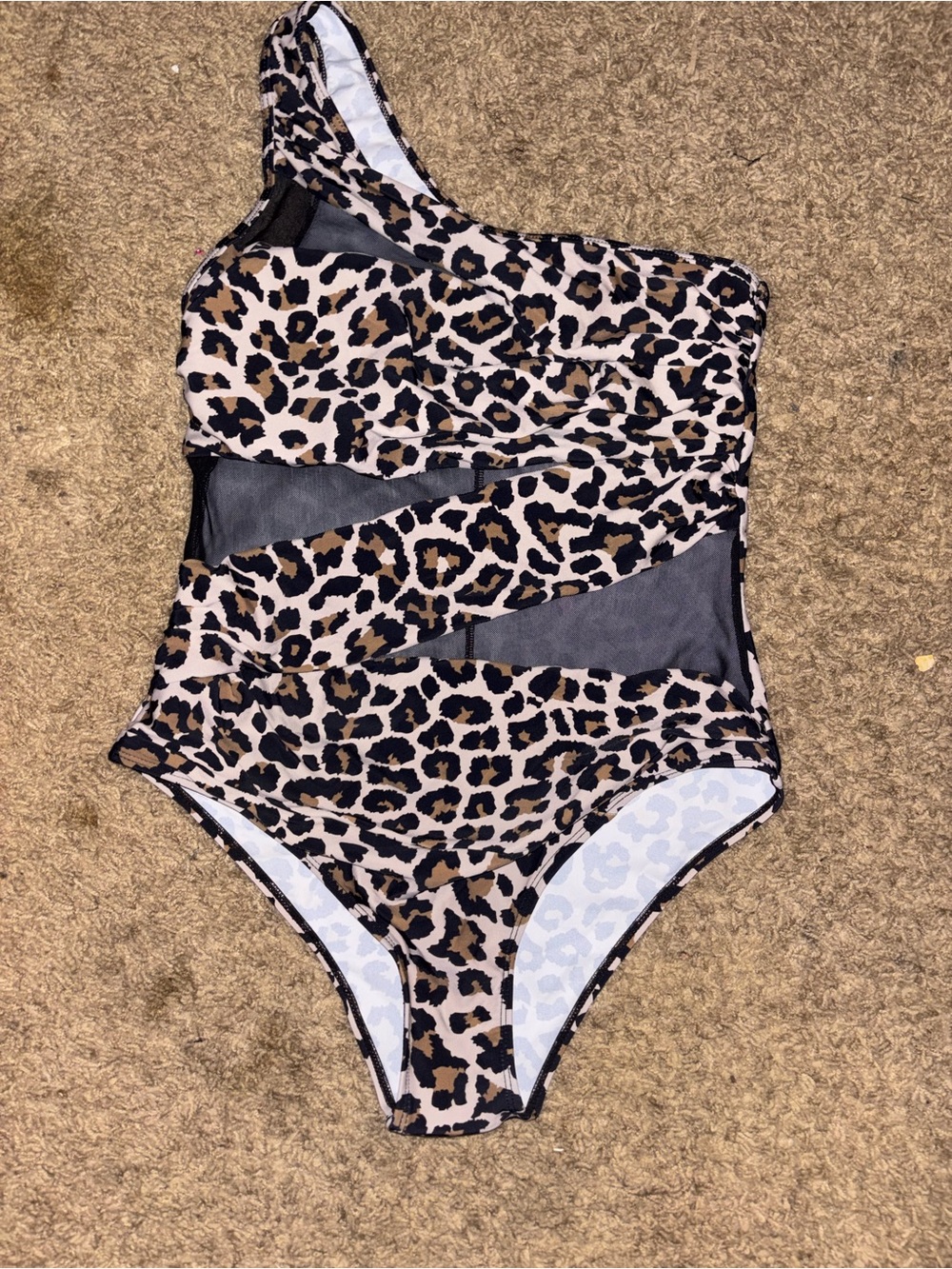 One-Shoulder Leopard Print One-Piece Swimsuit - Black & Brown